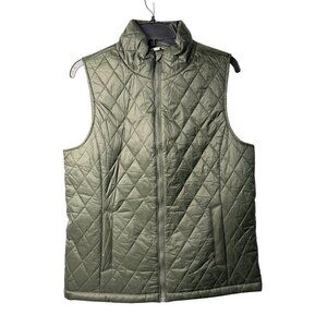 Time & Tru Olive Quilted Vest Women’s Small Sleeveless Zip Front Layering Piece